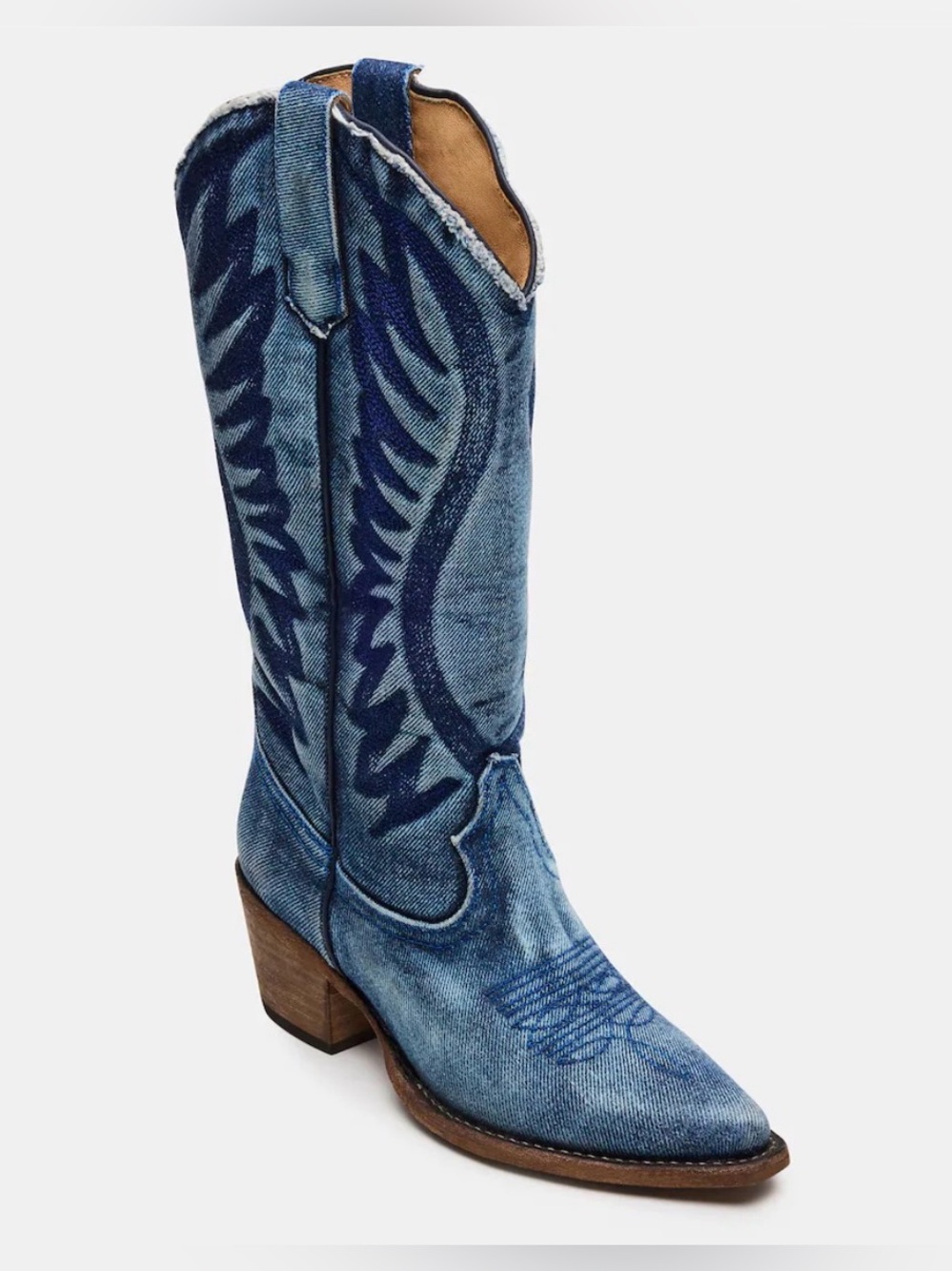 Steve Madden Denim Pull on Fabric Blue Western Boots Size 8.5M NWOT